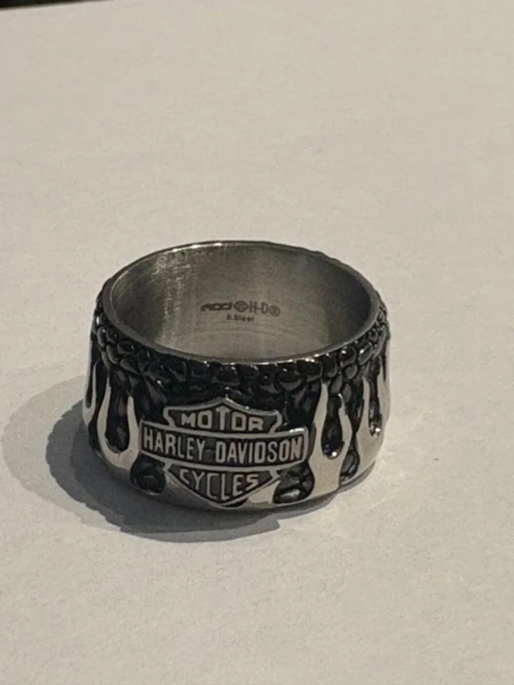 HD MEN'S SILVER TEXTURED FLAMES RING SIZE 10